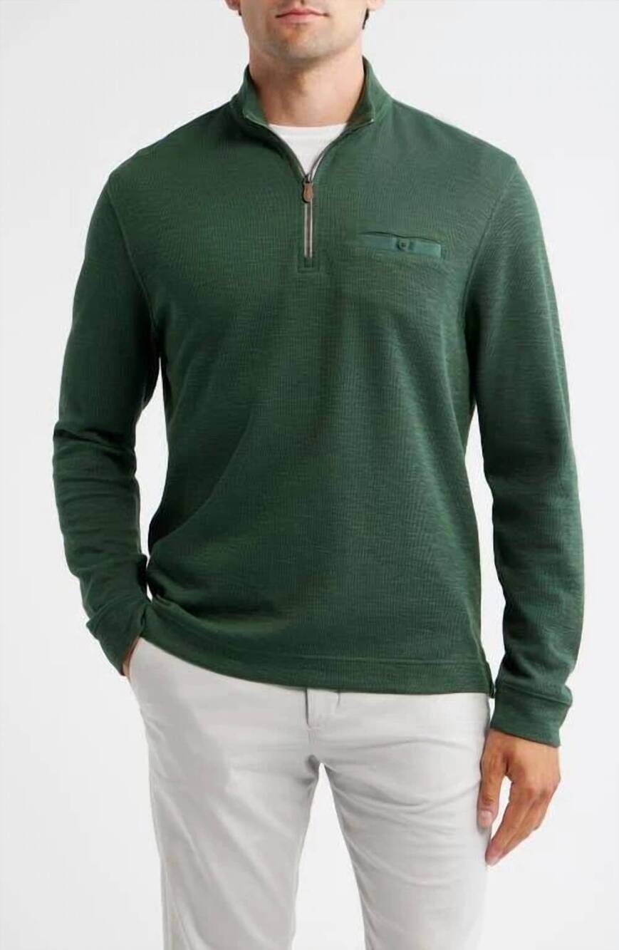 NEW JOHNNIE-O flame stitch zip sweatshirt in evergreen